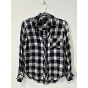 Rails Black White Plaid Button Down Shirt Extra Small Rayon Casual Everyday